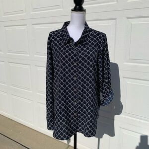 Tommy Hilfiger Navy and White Blouse XL